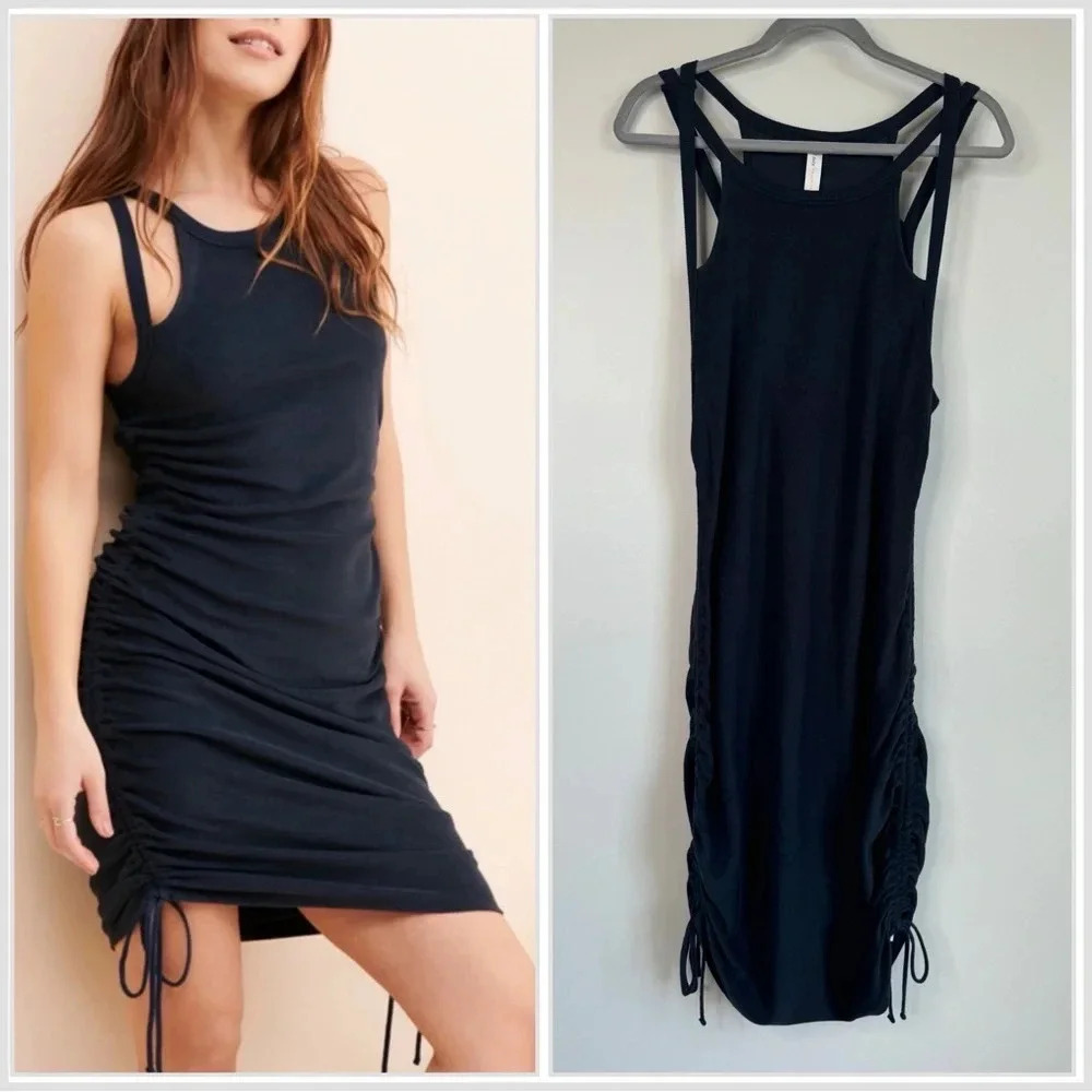 Anthropologie‎ Daily Practice Navy Blue Baby Terry Cloth Strappy Ruched Dress